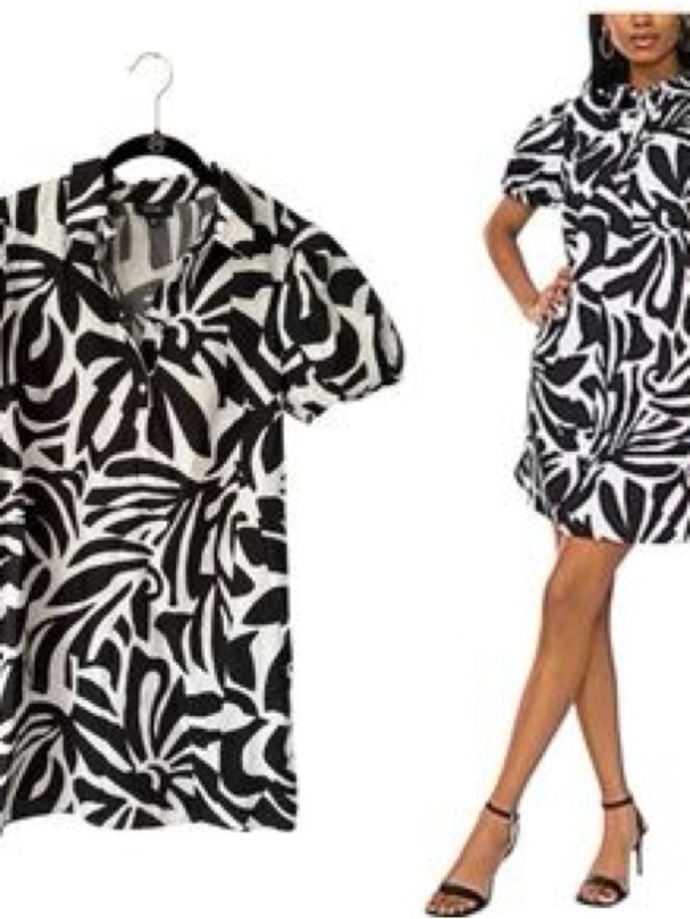 MSK Black & White Abstract Buttoned dress - Picture 3 of 13